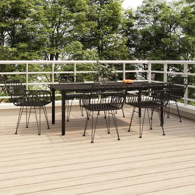 vidaXL 7 Piece Patio Dining Set Black Poly Rattan