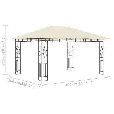 vidaXL Gazebo with Mosquito Net 13.1'x9.8'x9' Cream 0.6 oz/ft²