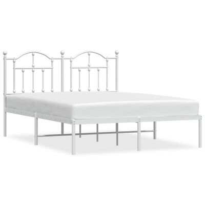 vidaXL Metal Bed Frame without Mattress with Headboard White 59.1"x78.7"