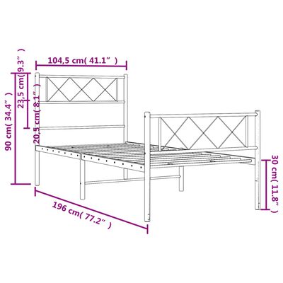 vidaXL Metal Bed Frame without Mattress with Footboard White 39.4"x74.8"