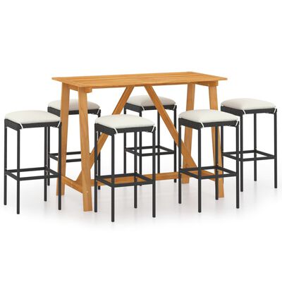 vidaXL 7 Piece Patio Bar Set with Cushions Black