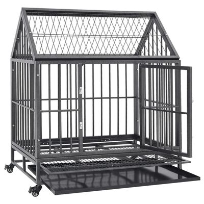 vidaXL Dog Cage with Wheels and Roof Steel 36.2"x24.4"x41.7"