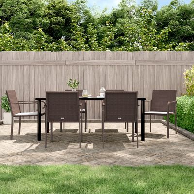 vidaXL 7 Piece Patio Dining Set with Cushions Poly Rattan and Steel