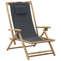 vidaXL Reclining Relaxing Chair Dark Gray Bamboo and Fabric