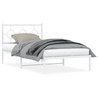 vidaXL Metal Bed Frame without Mattress with Headboard White 39.4"x78.7"