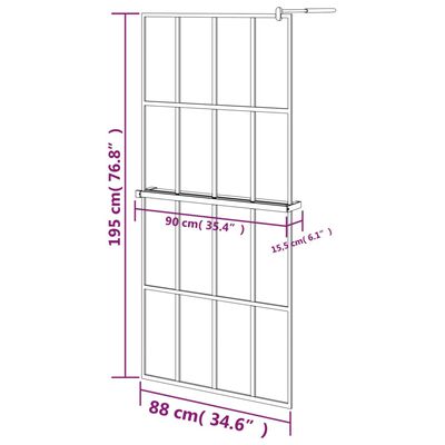 vidaXL Walk-in Shower Wall with Shelf Black 35.4"x76.8" ESG Glass&Aluminum