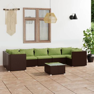 vidaXL 8 Piece Patio Lounge Set with Cushions Poly Rattan Brown