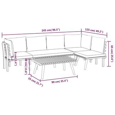 vidaXL 5 Piece Patio Lounge Set with Cushions Solid Acacia Wood