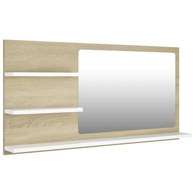 vidaXL Bathroom Mirror White and Sonoma Oak 35.4"x4.1"x17.7" Engineered Wood