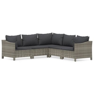 vidaXL 5 Piece Patio Lounge Set with Cushions Gray Poly Rattan