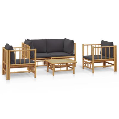 vidaXL 5 Piece Patio Lounge Set with Dark Gray Cushions Bamboo