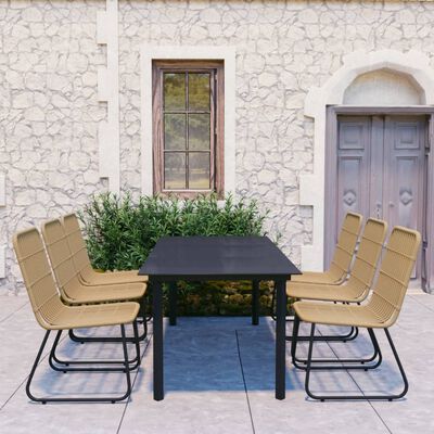 vidaXL 7 Piece Patio Dining Set Poly Rattan and Glass