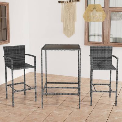 vidaXL 3 Piece Patio Bar Set Poly Rattan Gray