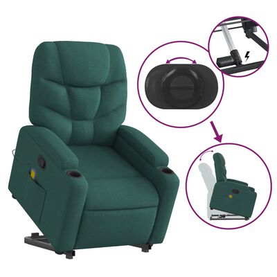 vidaXL Stand up Massage Recliner Chair Dark Green Fabric