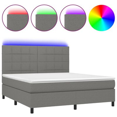 vidaXL Box Spring Bed with Mattress&LED Dark Gray Queen Fabric