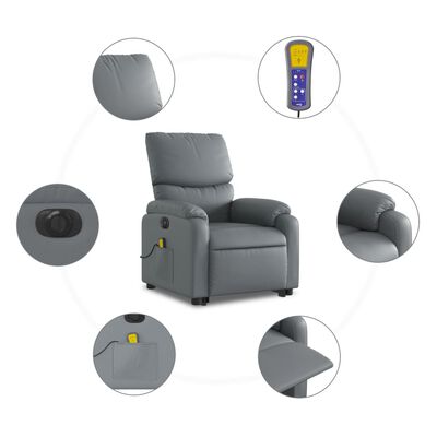 vidaXL Electric Stand up Massage Recliner Chair Gray Faux Leather