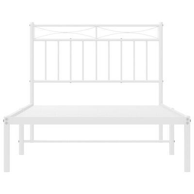 vidaXL Metal Bed Frame without Mattress with Headboard White 39.4"x74.8"