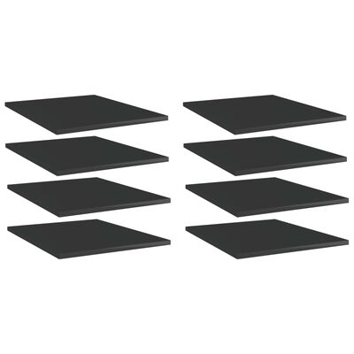 vidaXL Bookshelf Boards 8 pcs High Gloss Black 15.7"x19.7"x0.6" Engineered Wood