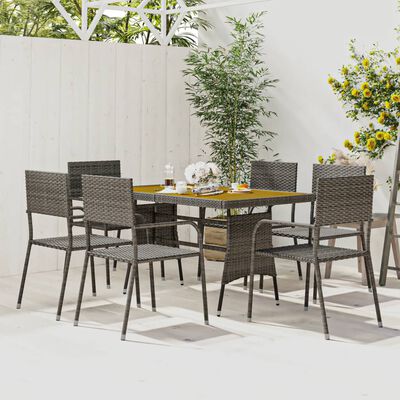 vidaXL 7 Piece Patio Dining Set Poly Rattan Gray