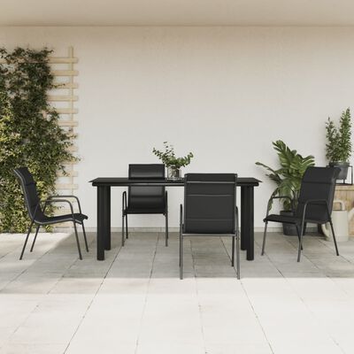 vidaXL 5 Piece Patio Dining Set Black Steel and Textilene