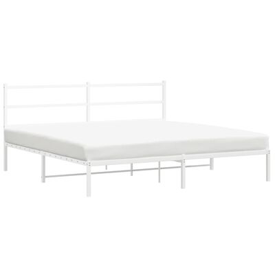 vidaXL Metal Bed Frame without Mattress with Headboard White 76"x79.9"