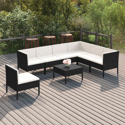 vidaXL 8 Piece Patio Lounge Set with Cushions Poly Rattan Black