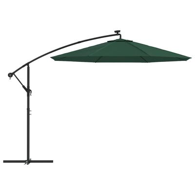 vidaXL Hanging Garden Parasol with LED Lighting 118.1" Green Metal Pole