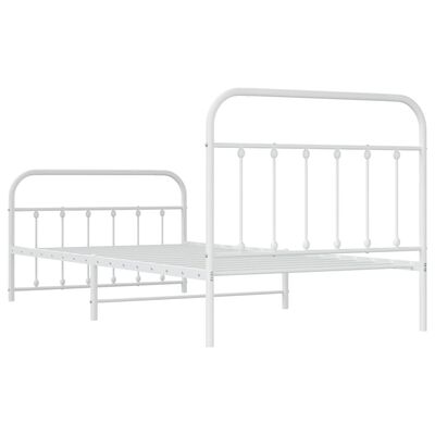 vidaXL Metal Bed Frame without Mattress with Footboard White 39.4"x78.7"