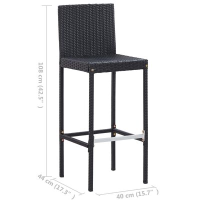 vidaXL 7 Piece Patio Bar Set with Cushions Poly Rattan Black