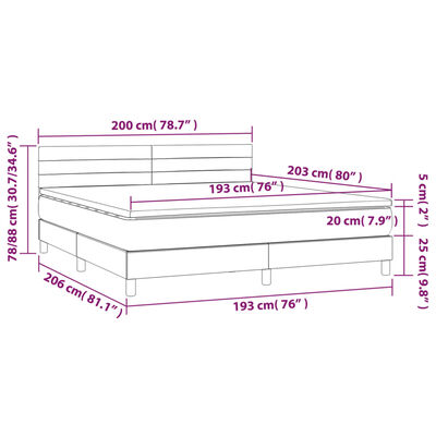 vidaXL Box Spring Bed with Mattress&LED Dark Gray King Fabric