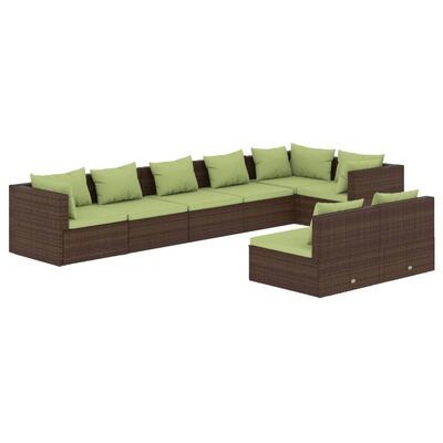 vidaXL 8 Piece Patio Lounge Set with Cushions Brown Poly Rattan