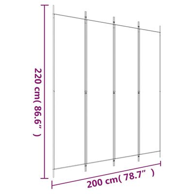 vidaXL 4-Panel Room Divider Black 78.7"x86.6" Fabric