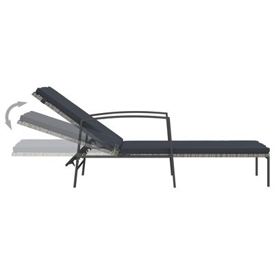 vidaXL Patio Sun Lounger with Cushion Poly Rattan Gray