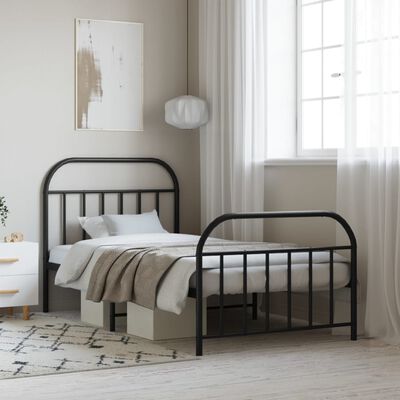 vidaXL Metal Bed Frame without Mattress with Footboard Black 39.4"x74.8"