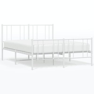 vidaXL Metal Bed Frame without Mattress with Footboard White 53.1"x74.8"