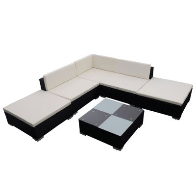 vidaXL 6 Piece Patio Lounge Set with Cushions Poly Rattan Black