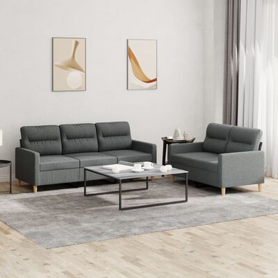 vidaXL 2 Piece Sofa Set with Cushions Dark Gray Fabric