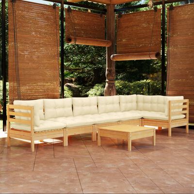 vidaXL 7 Piece Patio Lounge Set with Cream Cushions Pinewood