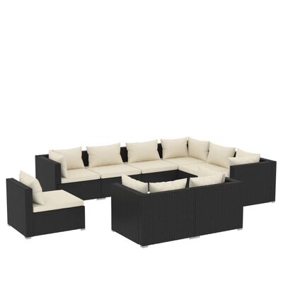 vidaXL 9 Piece Patio Lounge Set with Cushions Poly Rattan Black