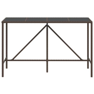 vidaXL Bar Table with Glass Top Brown 70.9"x27.6"x43.3" Poly Rattan