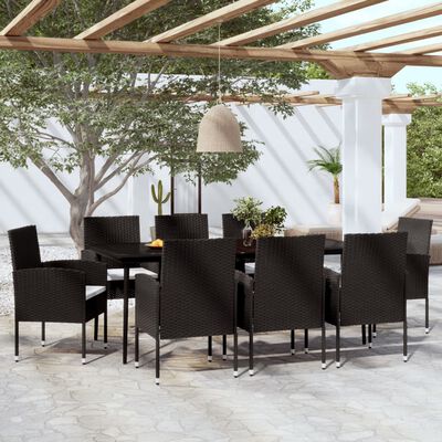 vidaXL 9 Piece Patio Dining Set Black