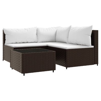 vidaXL 4 Piece Patio Lounge Set with Cushions Brown Poly Rattan