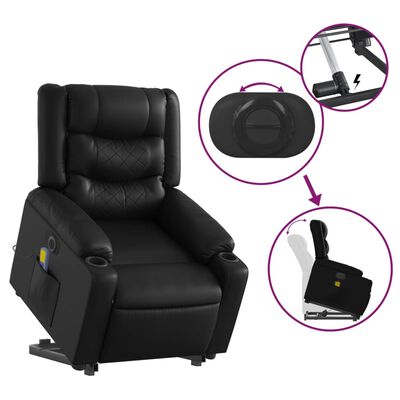 vidaXL Electric Stand up Massage Recliner Chair Black Faux Leather