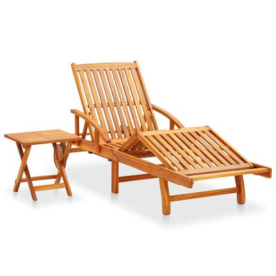 vidaXL Patio Sun Lounger with Table and Cushion Solid Acacia Wood