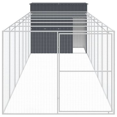 vidaXL Dog House with Run Anthracite 84.3"x340.6"x71.3" Galvanized Steel