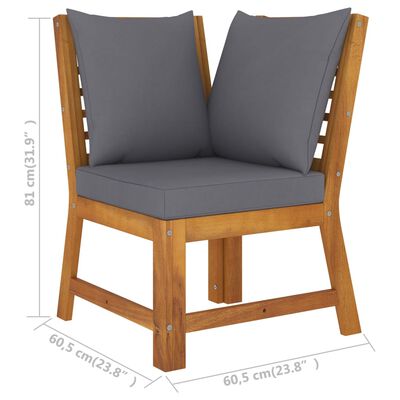 vidaXL 3 Piece Patio Lounge Set with Dark Gray Cushion Solid Acacia Wood