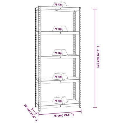 vidaXL 5-Layer Storage Shelf Anthracite Steel&Engineered Wood