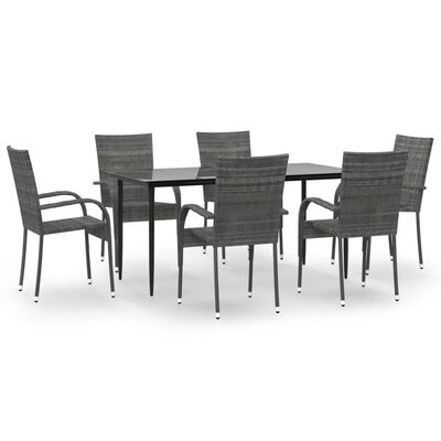 vidaXL 7 Piece Patio Dining Set Gray Poly Rattan