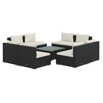 vidaXL 9 Piece Patio Lounge Set with Cushions Poly Rattan Black