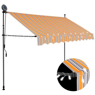 vidaXL Manual Retractable Awning with LED 118.1" Yellow and Blue